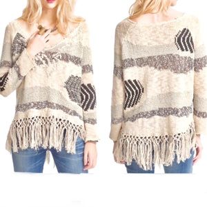 Free People fringe patchwork knit sweater xs